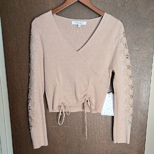 Sweet Rain Women's Tan Lace Sleeve Top